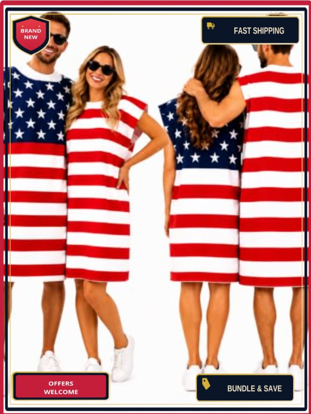 USA Flag Couples Costume Patriotic Halloween Dress Outfit Set